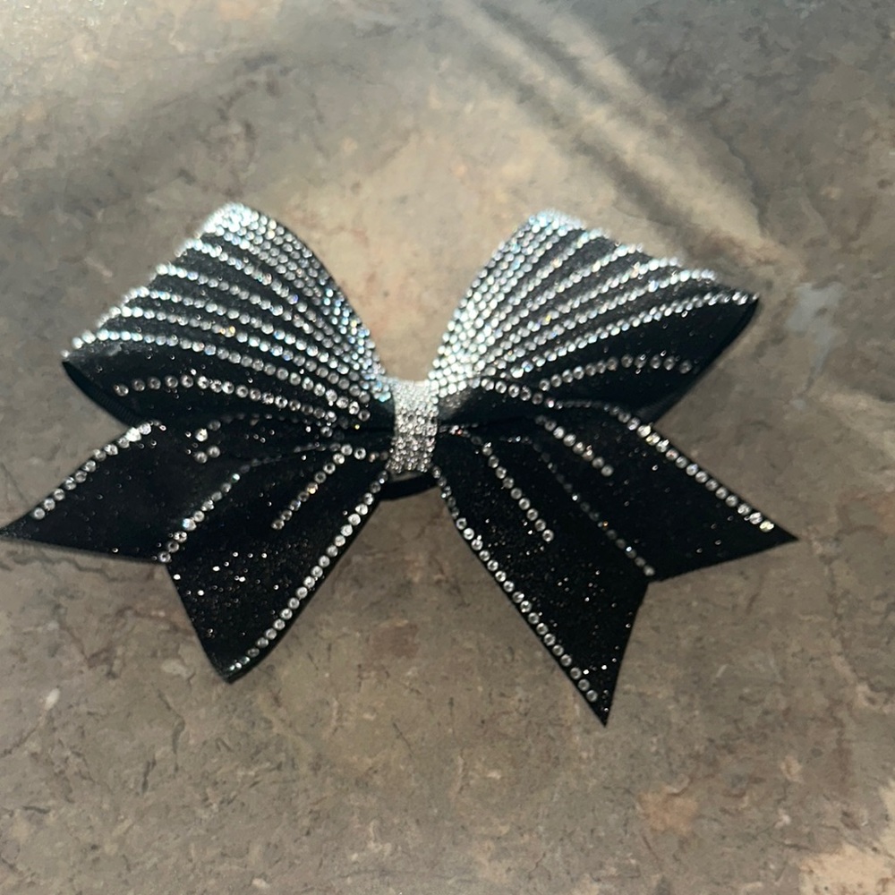 Black Bow with Silver Rhinestones